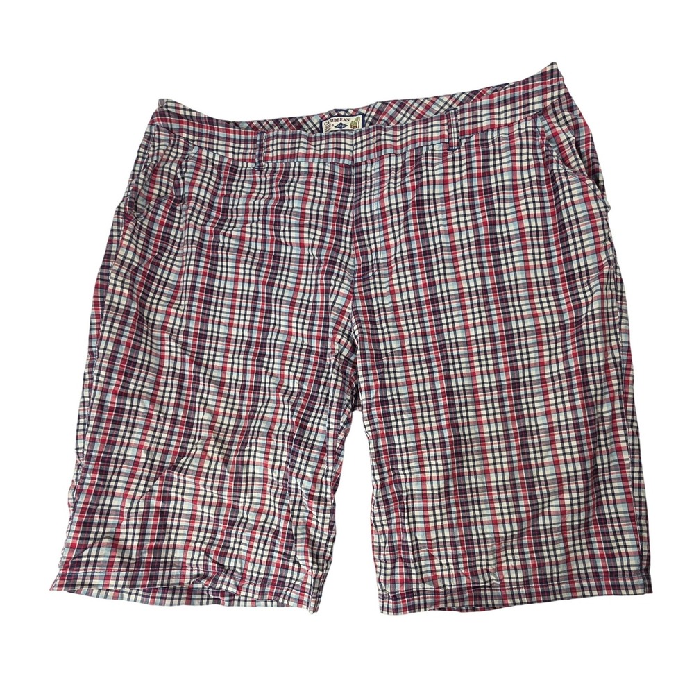 Caribbean Joe Woman Red White Blue Plaid Bermuda Shorts Cotton Stretch Size 20W